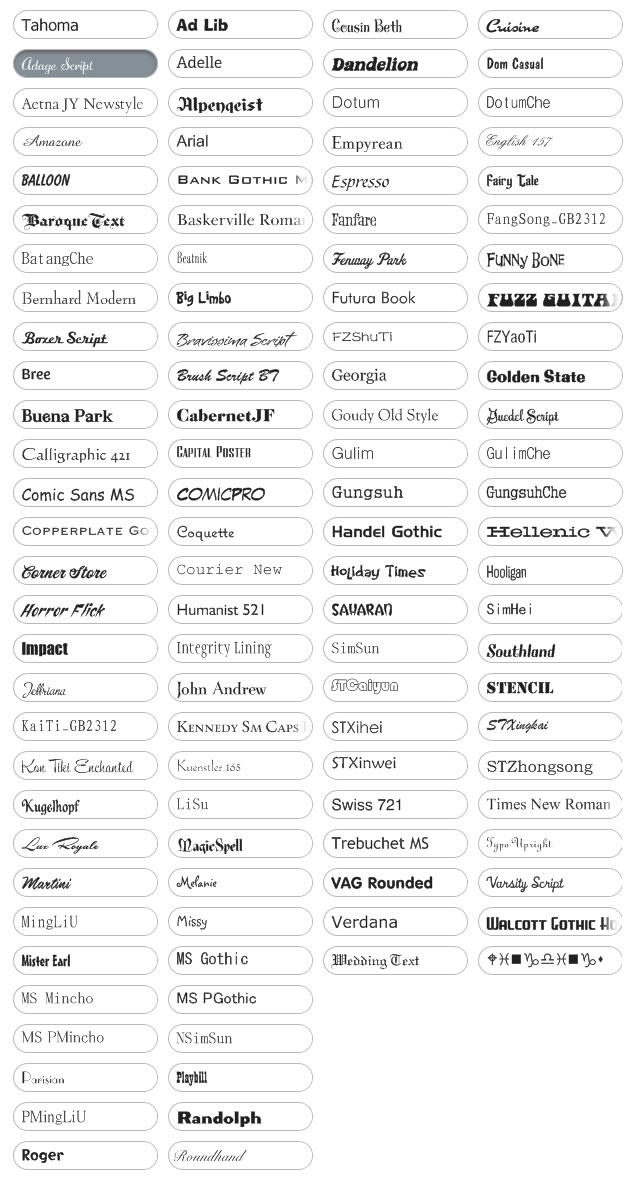 List of fonts available from Vistaprint