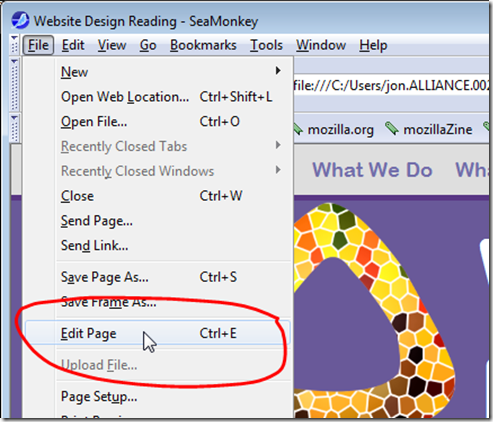Select Edit Page from the File menu Select Edit Page from the File menu