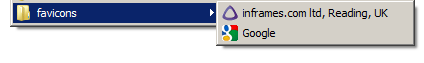 IE favourites menu showing Google and inframes.com favicons